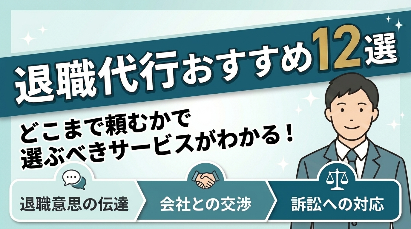 退職代行に頼める範囲は「退職意思の伝達」「会社との交渉」「訴訟への対応」の3段階あり、どこまで頼むかで選ぶべきサービスが変わることを示したアイキャッチ